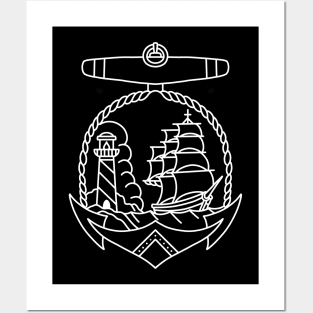 HomeSchoolTattoo Anchor with Lighthouse and Ship Posters and Art